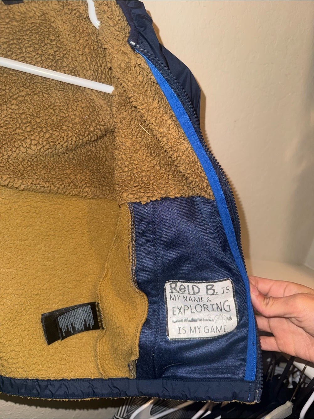 The North Face Toddler Sherpa Fleece Hooded Jacket Blue Tan Full Zip - Picture 2 of 4